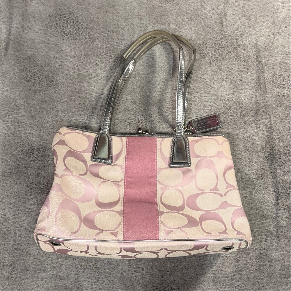 Coach Signature Stripe Jacquard Kiss Lock Satchel